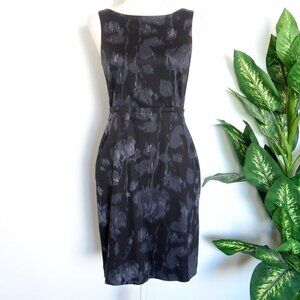 Theory Black & Grey Abstract Floral Print Sleeveless Boat Neck Sheath Dress 4